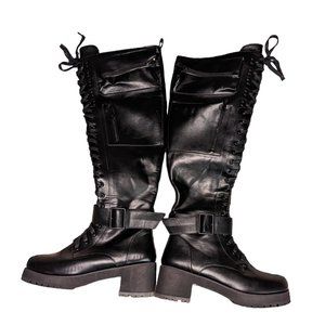 Women's tall lace up boots, black, size 10